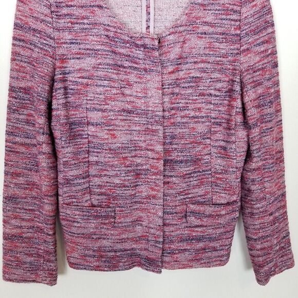 J. Crew Women  Micro Tweed Zip Up Front Jacket Sz M Pink Carrier Preppy Office - Picture 3 of 7